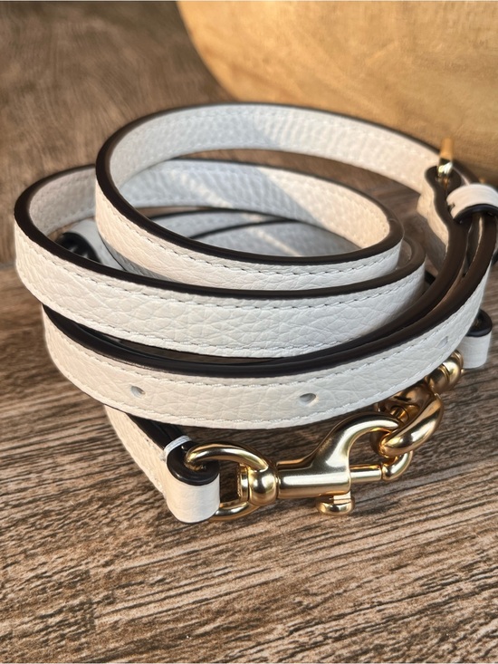 Coach Handbags - Coach Chalk White Pebbled Leather Strap with Dark Brown Edge & Gold Hardware